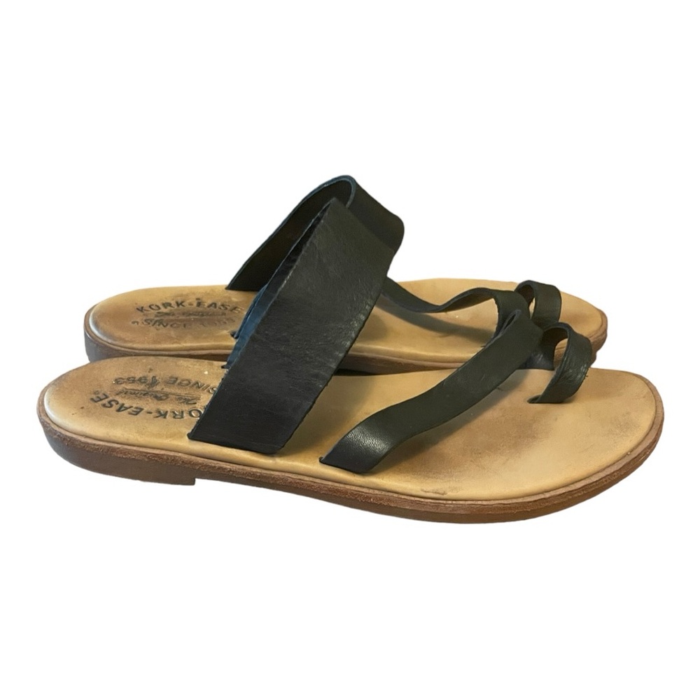 Kork-Ease Black Leather Slip On Sandals Size 8 M